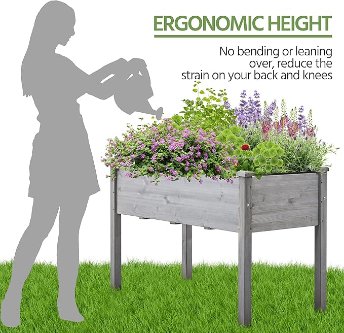 Yaheetech 2pcs Raised Garden Bed Outdoor Horticulture with Legs Elevated Wood Raised Planter Boxes w/Stable Rectangle Structure Standing Planter for Vegetables Flowers Herbs Planting, Gray