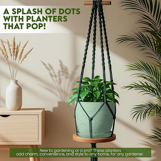 Utopia Home - Spotty Plant Pots Indoor with Drainage - 7/6.6/6/5.3/4.8 Inches Flower Pots - 5 Pack Plastic Planters - Ideal for Stocking Stuffers - (Speckled Mint, Pack of 5)