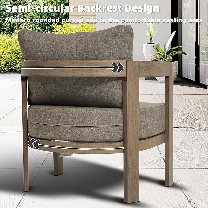 Outdoor Patio Furniture Set, 5 Pieces Modern Metal Patio Conversation Set with 6" Thick Cushions, Outdoor Lounge Sofa 350lbs for Backyard Porch Balcony, Brown