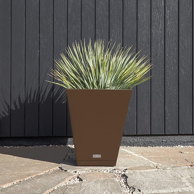 Veradek Nobleton Indoor/Outdoor Wide Square Planter (Espresso, 18" - 2 Pack with 2 Saucer Trays)