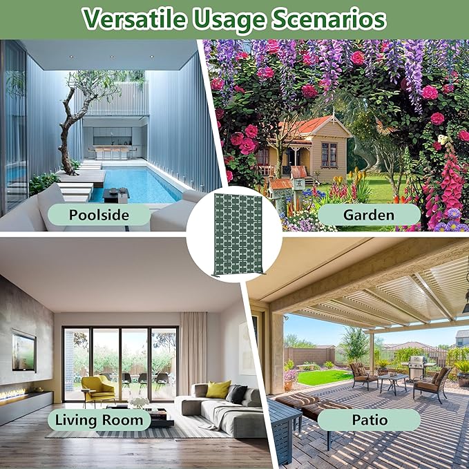 Casaphoria Metal Privacy Screen Outdoor, 72" H x 47" W Freestanding Decorative Privacy Screen for Patio Deck Balcony Garden with Stable Base, Drakgreen-Square