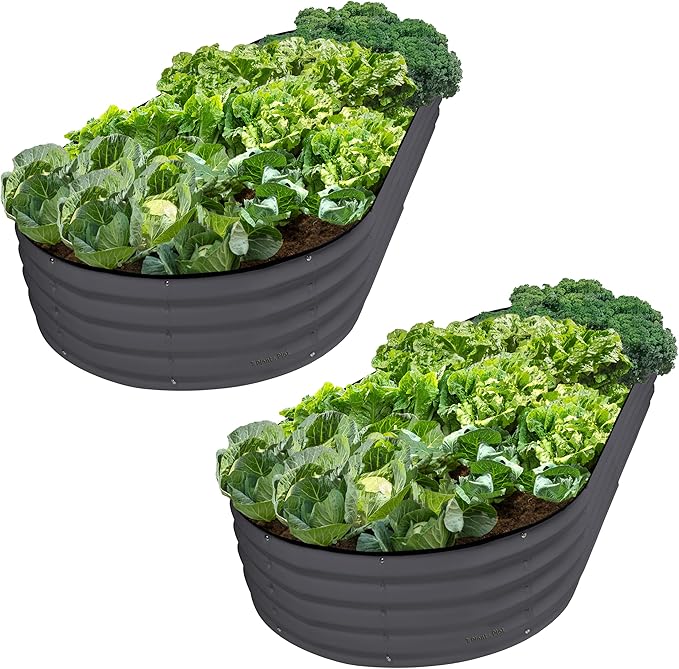 Plant & Plot Galvanized Raised Garden Beds Outdoor // 8×4×1 ft (2-Pack) Planter Raised Beds for Gardening, Vegetables, Flowers // Large Metal Garden Box // Patented Tool-Free Design (Gray)