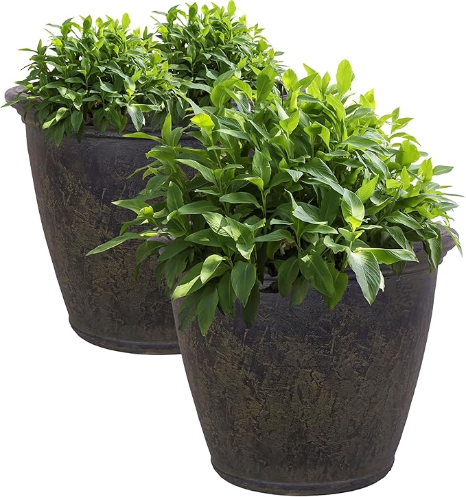Sunnydaze 24-Inch Anjelica Large Plastic Pot for Plants - Outdoor Double-Walled Large Plastic Planter with Drillable Drainage Holes - Sable - 2pk