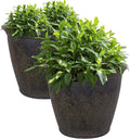Sunnydaze 24-Inch Anjelica Large Plastic Pot for Plants - Outdoor Double-Walled Large Plastic Planter with Drillable Drainage Holes - Sable - 2pk
