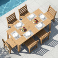 HDPE Patio Dining Set for 6, Weather-Resistant Outdoor Table with Umbrella Hole, Never Sagging One-Piece Tabletop with Metal Support Bars for Poolside Backyard Garden (Teak Color)