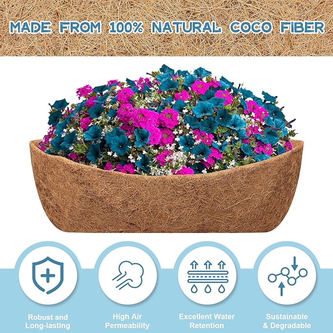 Riare 2 Pack 48 Inch Trough Coco Coir Liners for Planters, Pre-Formed Coconut Coir Replacement Liner Natural Coco Fiber Window Box Liners for Wall Planter, Window Basket Deck Railing Planter