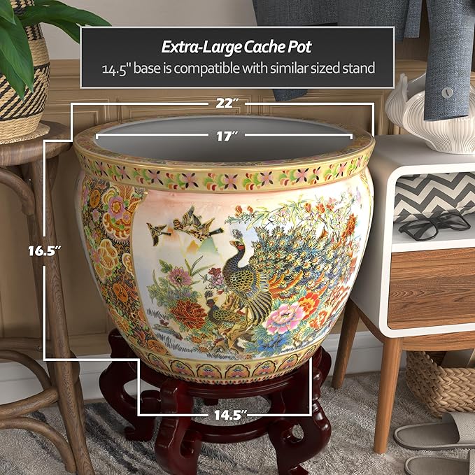 Red Lantern Large 22" Satsuma Porcelain Fishbowl Planter