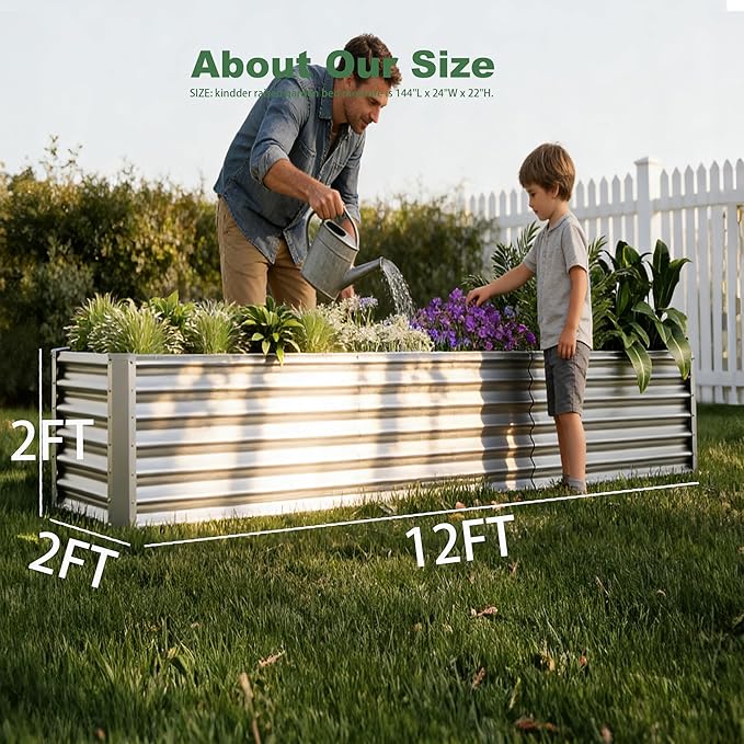 12x2x2ft Raised Garden Beds Outdoor Kit, Galvanized Planter Garden Boxes Outdoor, Metal Raised Garden Beds for Vegetables,Fruits,Herb,Flower,Silver