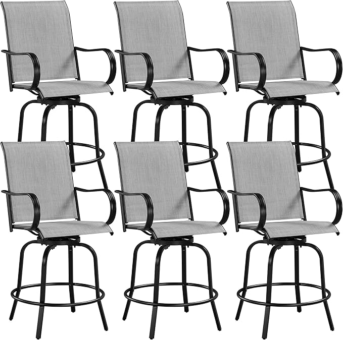 Yaheetech Patio Swivel Barstools Outdoor Chairs Set of 6, High Bistro Stools Outdoor Furniture, All-Weather Patio Stools for Outside, Beach, Lawn, Poolside and Garden, Black/Light Gray