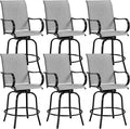 Yaheetech Patio Swivel Barstools Outdoor Chairs Set of 6, High Bistro Stools Outdoor Furniture, All-Weather Patio Stools for Outside, Beach, Lawn, Poolside and Garden, Black/Light Gray