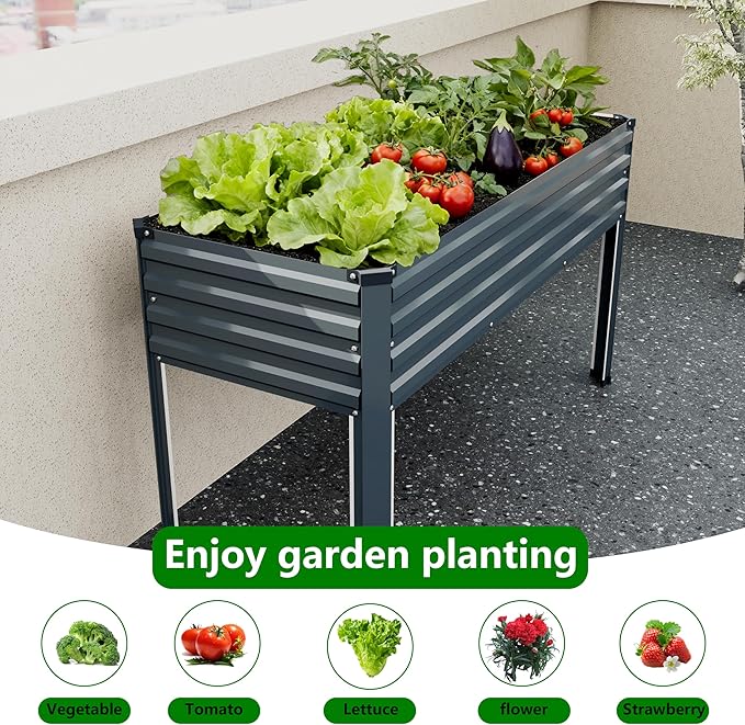 Vengarus Galvanized Raised Garden Bed Outdoor with Legs,48×18×30in Metal Elevated Raised Planter Box for Backyard, Patio, Balcony, 300lb Capacity,Grey(2PCS)