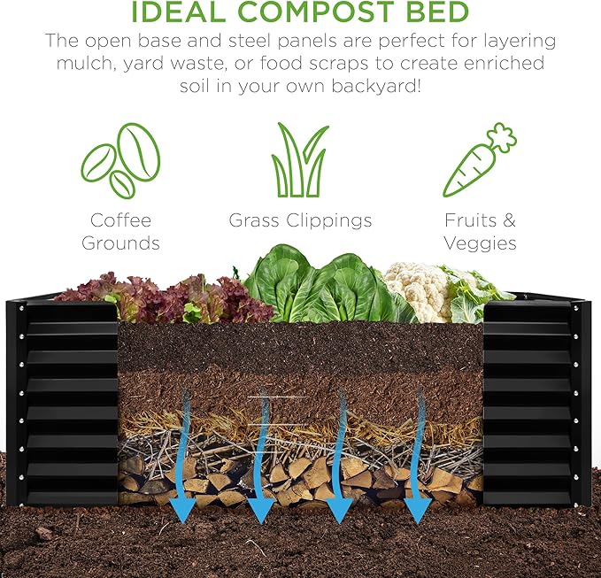 Best Choice Products 6x3x2ft Outdoor Metal Raised Garden Bed, Deep Root Box Planter for Vegetables, Flowers, Herbs, 269 Gallon Capacity, 100% Non Toxic Materials - Black