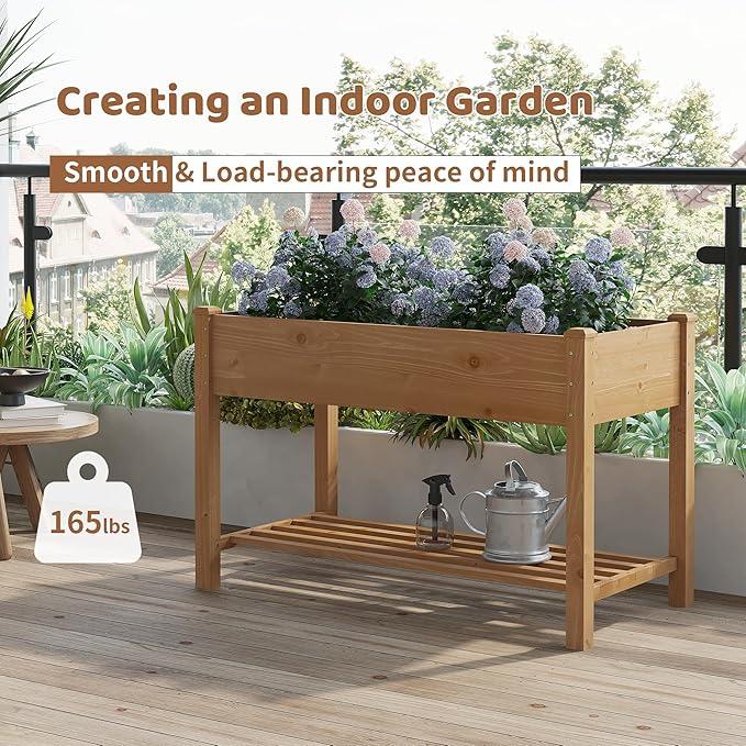 FILWH Raised Garden Bed with Legs Elevated Wooden Planter Box Stand Large Planter Stand Box for Fruits Vegetables Flowers with Divider with Bag - 48 * 24 * 30.5IN（Brown）