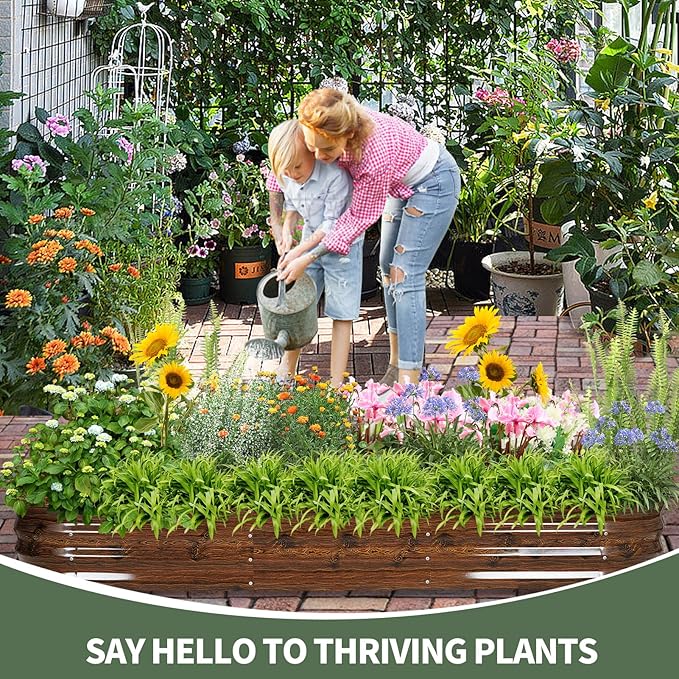1MORE Galvanized Raised Garden Bed- Planter Garden Boxes Outdoor, Raised Beds for Gardening,Metal Garden Bed Kit for Vegetables Flower, Planter Raised Beds.8x2x1ft Grain-2pcs
