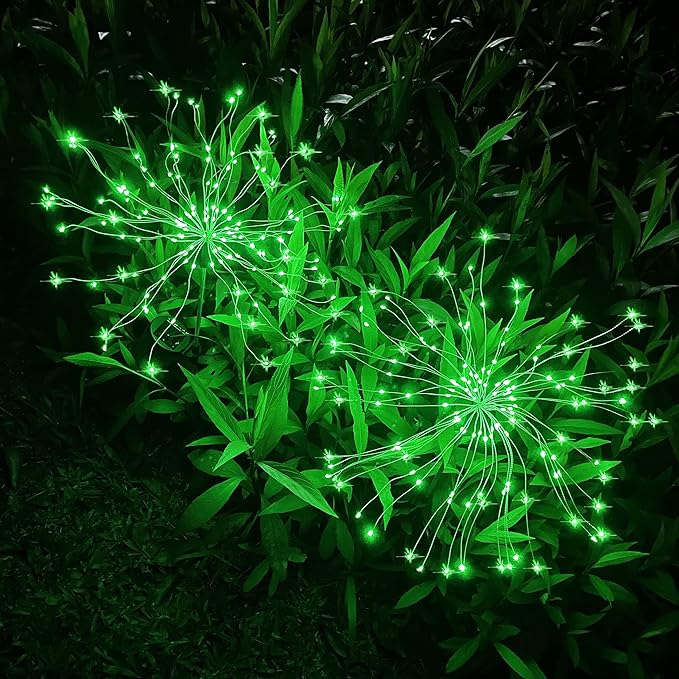 JJGoo Solar Firework Lights, 2 Pack 150 LEDs 2 Lighting Modes Solar Lights Outdoor Waterproof for Garden Patio Walkway Pathway Party Wedding Christmas Decorative - Green