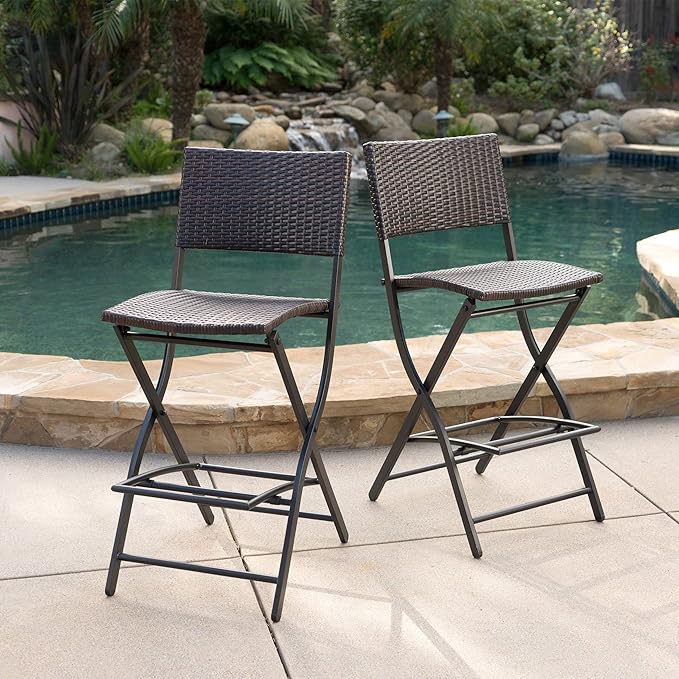 Christopher Knight Home Margarita Outdoor Wicker Barstools, 2-Pcs Set, Multibrown