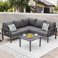 Patio Furniture Set, 6 Pieces Outdoor Couch Sectional, L Shaped Patio Sofa, Metal Patio Couch Sectional with Side Table, Outdoor Seating Conversation Set, Grey