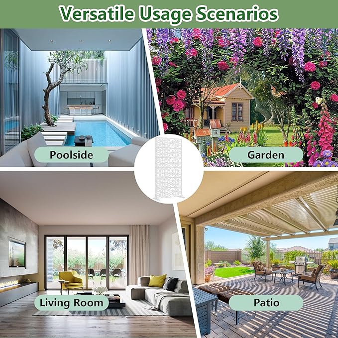 Casaphoria Metal Privacy Screen Outdoor, 72" H x 35" W Freestanding Decorative Privacy Screen for Patio Deck Balcony Garden with Stable Base, White-Perilla