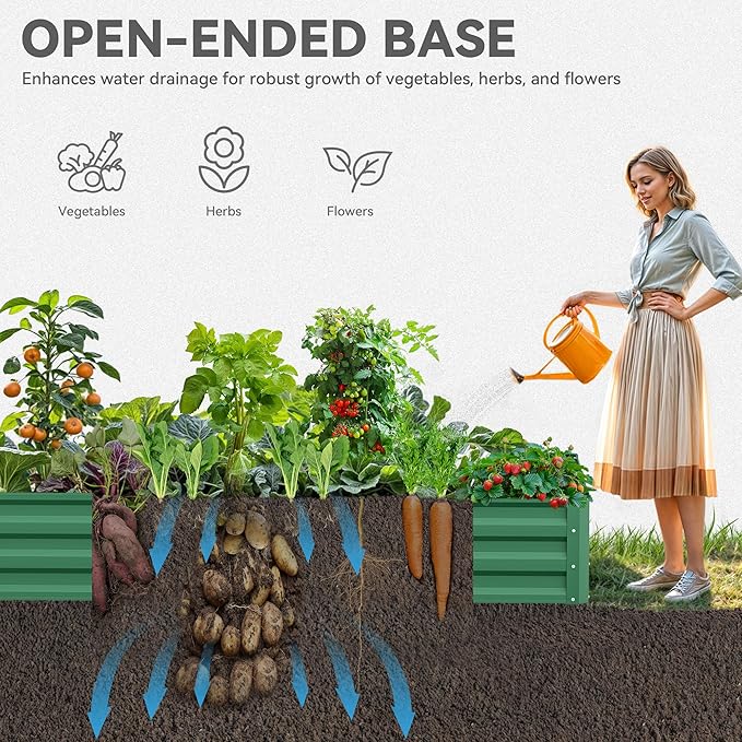 YITAHOME 72x36x12 in 2pcs Galvanized Raised Garden Bed Kit, Large Metal Planter Box with Gloves & Support Rod, Outdoor Flower Bed for Plants Vegetables, Green