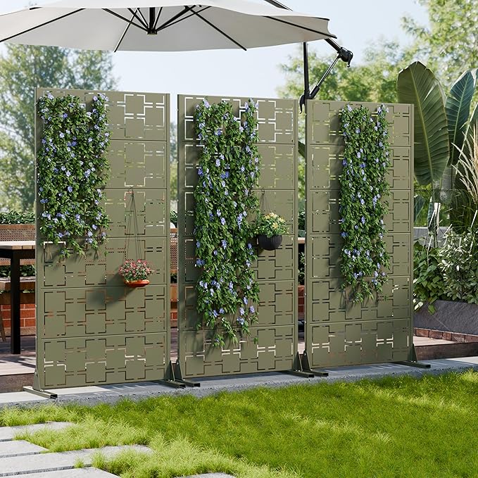 Casaphoria Metal Privacy Screen Outdoor, 60" H x 30" W Freestanding Decorative Privacy Screen for Patio Deck Balcony Garden with Stable Base, Green-Square