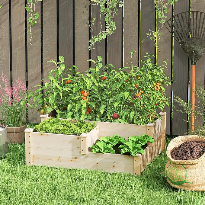 Giantex Raised Garden Bed, Wood Planter Box for Vegetables Flowers Fruit Herb, Easy Assembly, Garden Box Container for Backyard, Patio, Balcony (43" Lx35 Wx14.5 H)