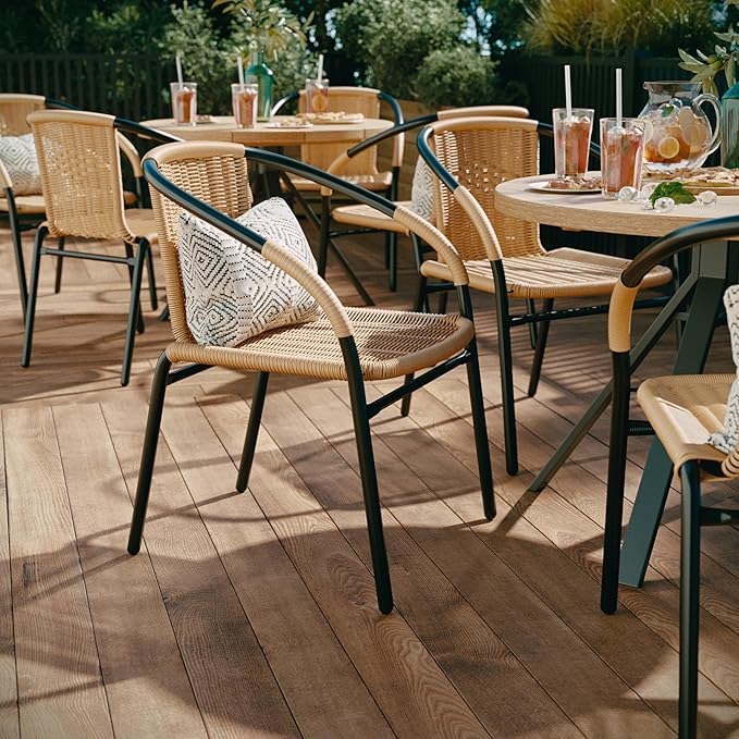 Flash Furniture Lila 2 Pack Beige Rattan Indoor-Outdoor Restaurant Stack Chair