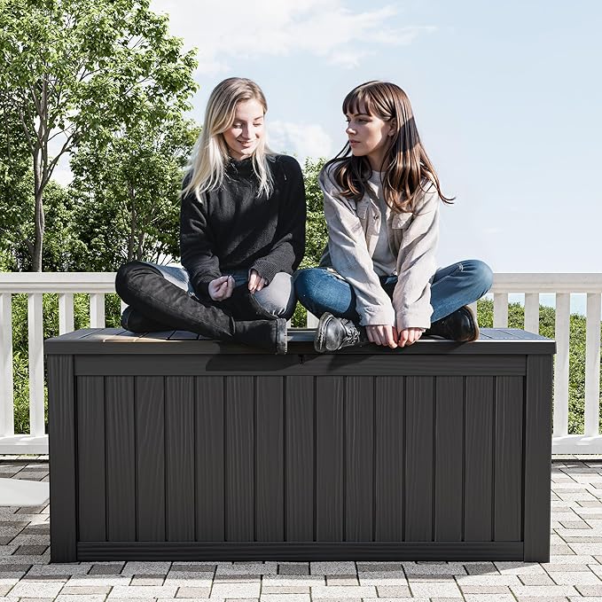 Outdoor Storage Box, Resin Deck Boxes Indoor and outdoor, Waterproof Storage Box Lockable Lid (Black,270 Gallon)