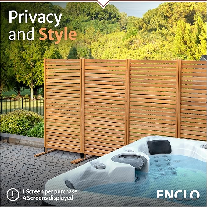 6.1ft H x 3ft W (1 Panel) Freestanding or Surface Mounted Enclo Tiaga Privacy Screen, Wood Fence Screen, Outdoor or Indoor Decorative Privacy Panel, Great for Balcony, Patio, Deck, AZ18030