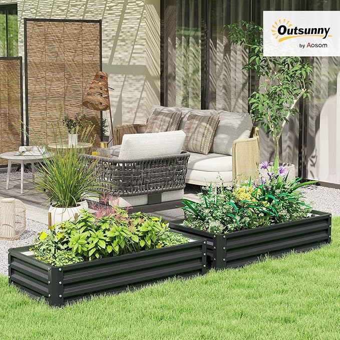 Outsunny Galvanized Raised Garden Bed, 4' x 2' x 1' Metal Planter Box, for Growing Vegetables, Flowers, Herbs, Succulents, Gray