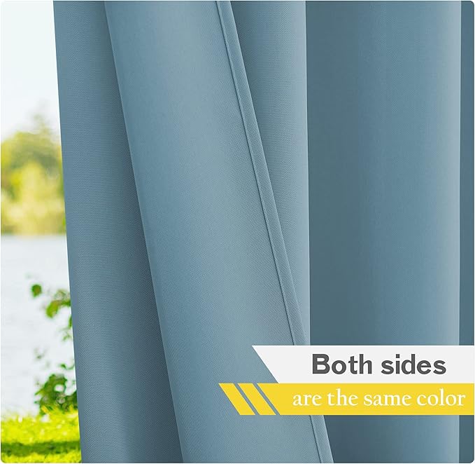 NICETOWN Outdoor Curtains for Patio Waterproof Extra Wide 2 Panels, Rustproof Grommet Indoor Outdoor Porch Curtains & Drapes for Gazebo/Cottage, W72 x L84 Inch, Teal