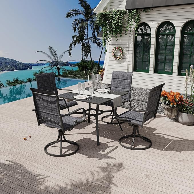 MELLCOM 37''x37'' Outdoor Dining Table for 4, E-Coating Metal Patio Dining Table with 1.57'' Umbrella Hole, All-Weather Black Square Table for Porch, Garden, Backyard, Poolside