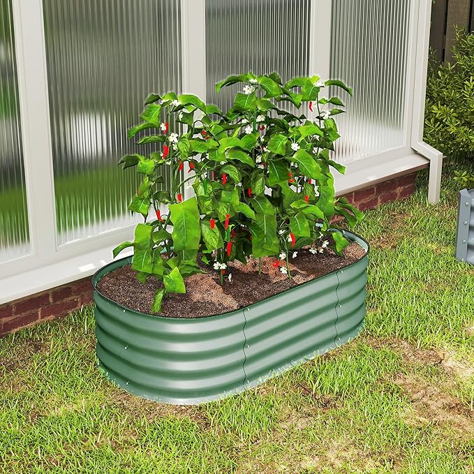Outsunny 3.5' x 2' x 1' Galvanized Raised Garden Bed Kit, Outdoor Metal Elevated Planter Box with Safety Edging, Easy DIY Stock Tank for Growing Flowers, Herbs & Vegetables, Green