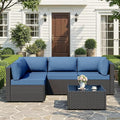 JAMFLY Patio Furniture Sets, 5-Piece Outdoor Patio Furniture with Thick Cushions, Wicker Outdoor Conversation Set Sectional Sofa for Backyard, Poolside, Garden, Aegean Blue