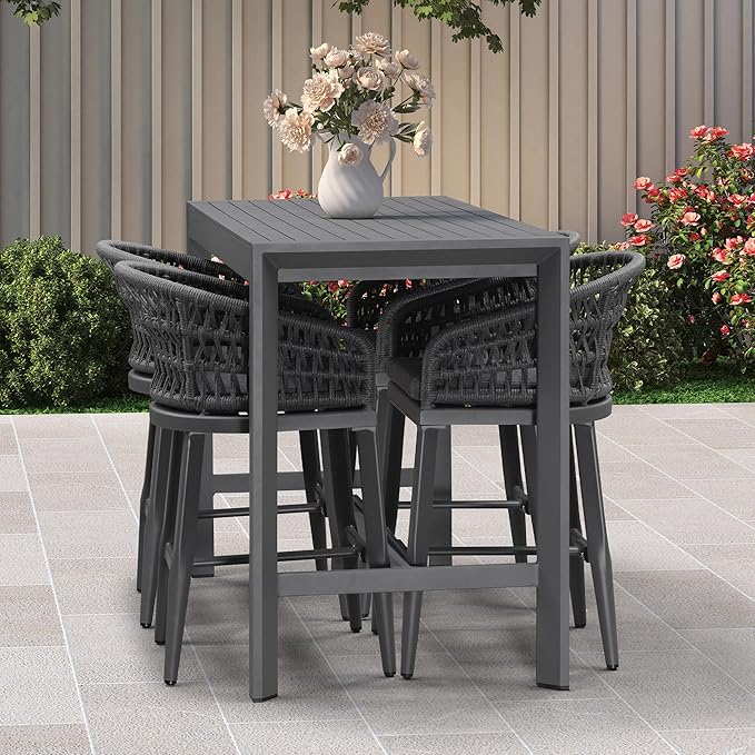 PURPLE LEAF Outdoor Rattan 24" Counter Height Bar Stools Chair Set of 2, Modern Upholstered Patio Bar Stool with Backrest for Indoor and Outdoor, Kitchen Island, Grey