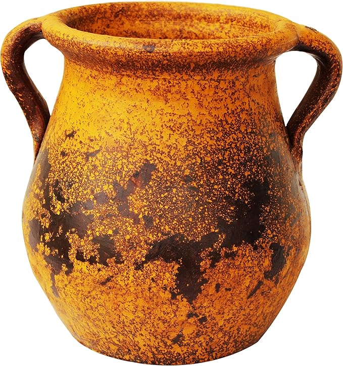 Goodman and Wife Egyptian Era Designed Earthen Ware Terra-Cotta Vessel/Planter with Looped Handles (Tulip Pumpkin Yellow)