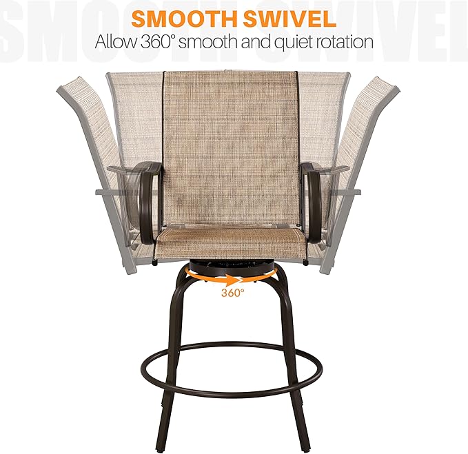 Yaheetech Patio Swivel Barstools Outdoor Chairs Set of 6, High Bistro Stools Outdoor Furniture, All-Weather Patio Stools for Outside, Beach, Lawn, Poolside and Garden, Brown