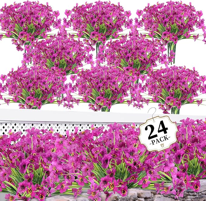 24 Red Lotus Bundles Artificial Flowers for Outdoors/Indoors Fake Flowers Plants for Indoor Outside Garden Porch Window Box Home Wedding Farmhouse