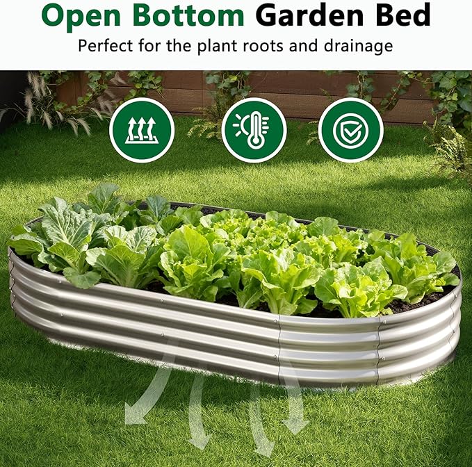 zizin 2 Pack Galvanized Raised Garden Bed Metal Oval Raised Garden Beds Outdoor Planter Box for Vegetables (8x4x1FT, Silver)