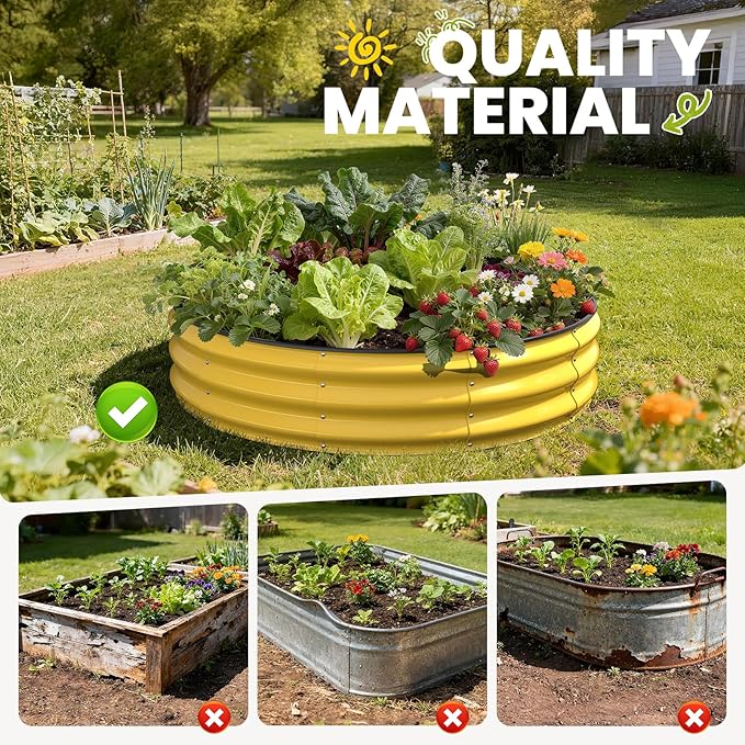 Galvanized Raised Garden Bed 4×4×1 FT, Round Metal Raised Garden Bed Outdoor Planter Box with Open Bottom, Rust-Resistant Steel Garden Bed for Vegetables Herbs Flowers, Easy Assembly