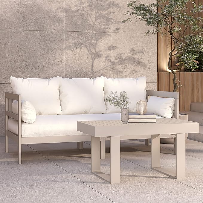 Milliard Outdoor Sofa Patio Furniture Set, Modern Wood Couch with Cushions and Coffee Table, 74 Inch (Grey)