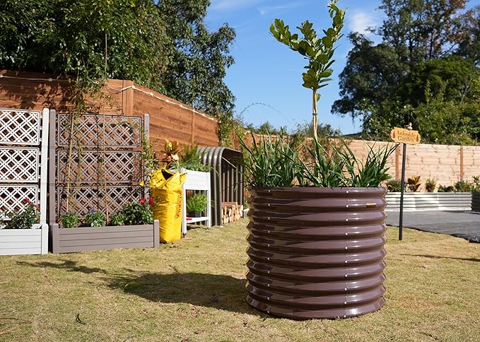 A ANLEOLIFE Set of 6, 30 Inch Extra Tall Galvanized Raised Garden Beds Kit, Large Oval & Round Metal Planters – Ideal for Backyard Vegetables Flowers Herbs, CaféBronze