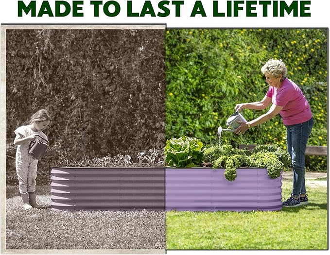 9-in-1 Galvanized Steel Raised Garden Bed // 8×2×1.5 ft Modular Planter for Gardening, Vegetables, Flowers // 18" Tall Metal Raised Garden Beds Outdoor (Lavender) // Patented Design Planter Box