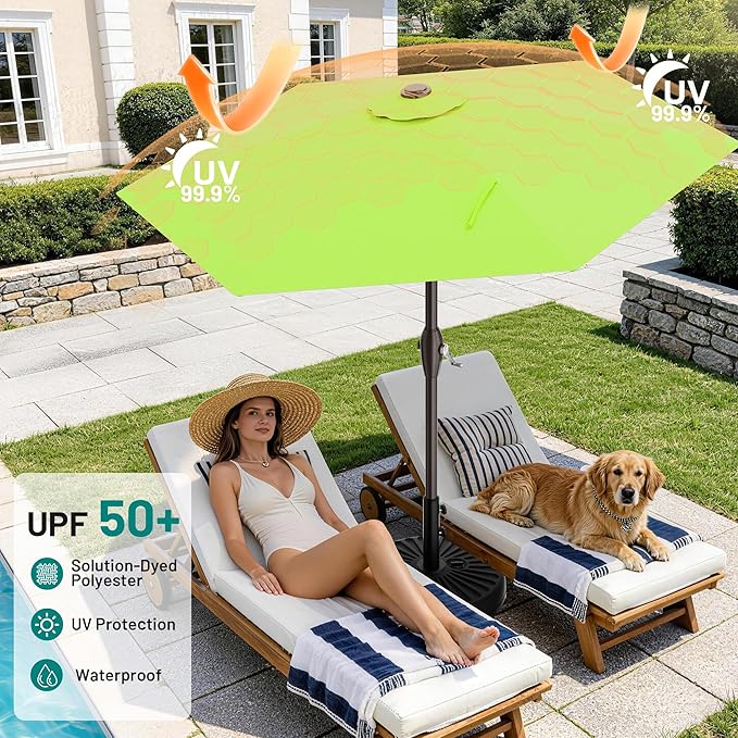 AreShark 7.5FT Patio Umbrella Table Market Umbrella with 6 Sturdy Ribs, Button Tilt/Crank Heavy-Duty Round Outdoor Umbrellas for Garden, Deck, Backyard,and Pool, Apple Green