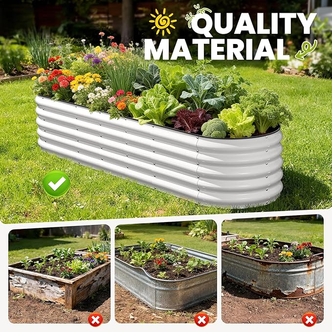 Galvanized Raised Garden Bed 8x2x1.5 FT, Oval Metal Raised Garden Bed Outdoor Planter Box with Open Bottom, Rust-Resistant Steel Garden Bed for Vegetables Herbs Flowers, Easy Assembly