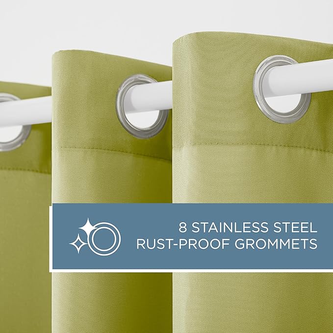 TOWN & COUNTRY BASICS Cabana Solid Heavyweight Indoor Outdoor Curtains, Light Filtering Opacity with Grommet Top, Water Repellent, 2-Pack Set, 54"x96", Kiwi Green