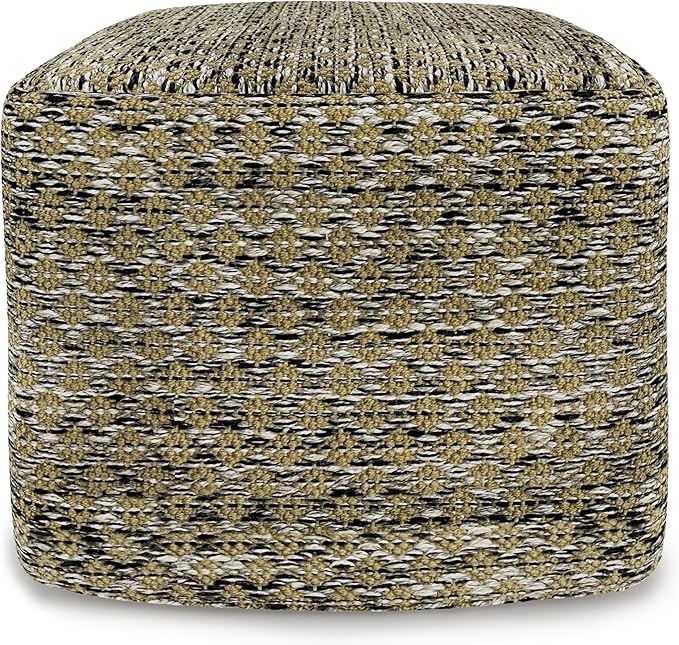 SIMPLIHOME Janelle Square Pouf - 18 inch Wide Upholstered PET Polyester Outdoor/Indoor Ottoman in Multi Color, Boho Footstool or Extra Seating for Living Room, Bedroom, or Patio, Assembled