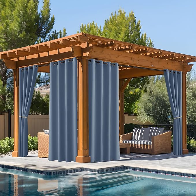 NICETOWN Outdoor Curtains for Patio Fade Resistant, Fade-Proof Curtains Grade 4 Color Fastness Certified, Waterproof Thermal Insulated Privacy Sun Shades for Porch, W52 x L84, Stone Blue, 2 Panels