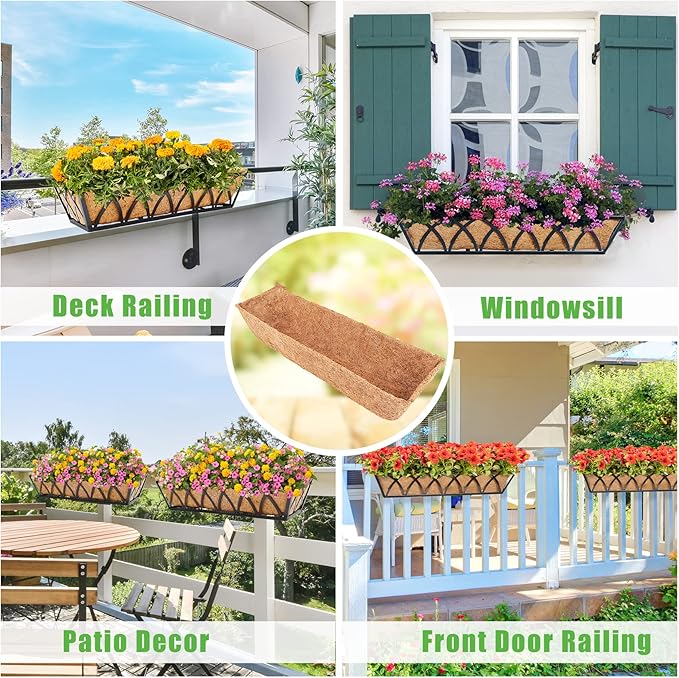 Y&M 2Pcs 24" Trough Coco Fiber Replacement Liner, Pre-Formed Window Deck Coco Liner, Natural Coconut Planter for Wall Hanging Basket, Window Box, Fence, Railing