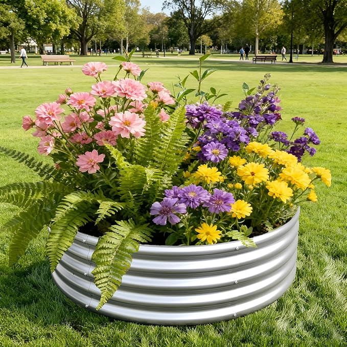 4x4x1ft(2 Pack) Galvanized Round Raised Garden Bed,Outdoor Planter Box Metal Patio Kit Planting Bed for Vegetables Flowers Herb,Silver