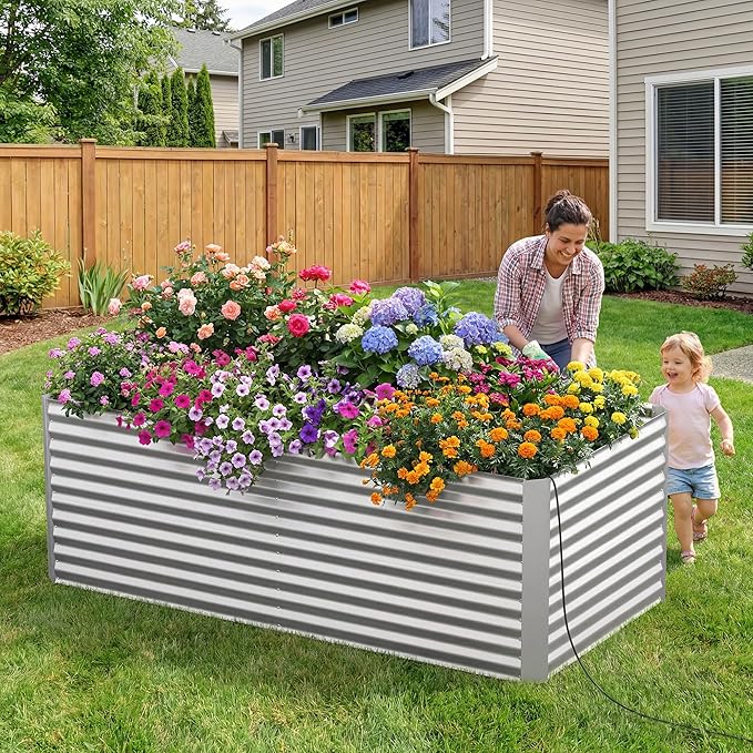 8x4x3 ft Tall Galvanized Raised Garden Bed with Self-Watering System, Elevated Planter Boxes Outdoor, Rectangular Deep Raised Beds for Gardening,Vegetables,Flowers, Backyard, Patio